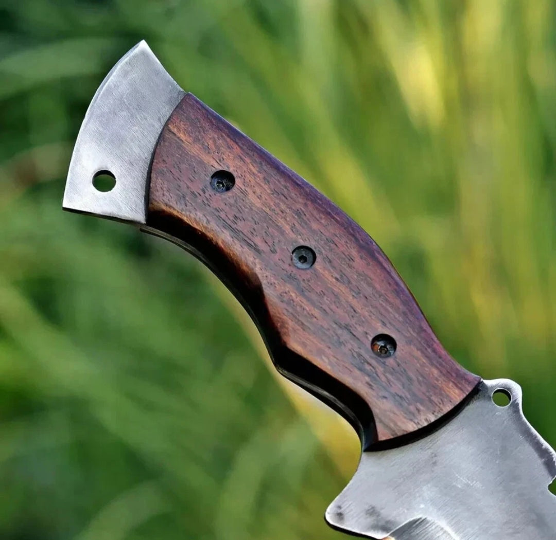 CUSTOM HANDMADE 1095 CARBON STEEL ACID BLACK BLADE HUNTING SURVIVAL CAMPING BUSHCRAFT MACHETE KNIFE WOODEN HANDLE WITH LEATHER SHEATH