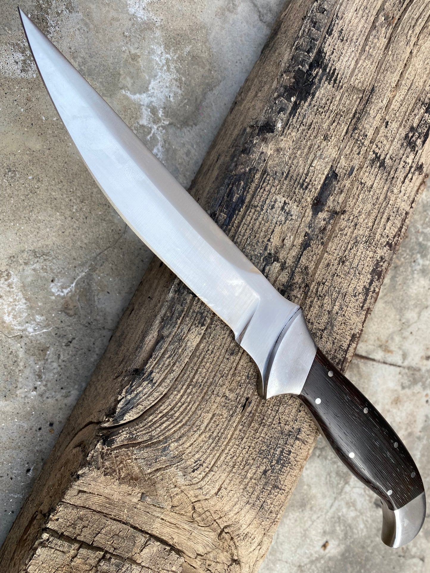 CUSTOM HANDMADE CARBON STEEL HUNTING BOWIE KNIFE WITH WOODEN HANDLE + SHEATH