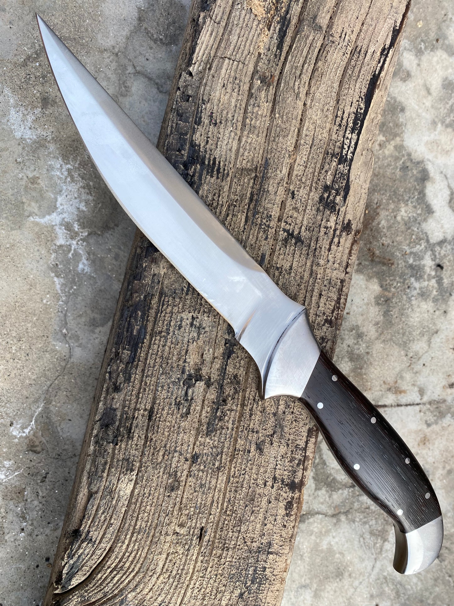 CUSTOM HANDMADE CARBON STEEL HUNTING BOWIE KNIFE WITH WOODEN HANDLE + SHEATH