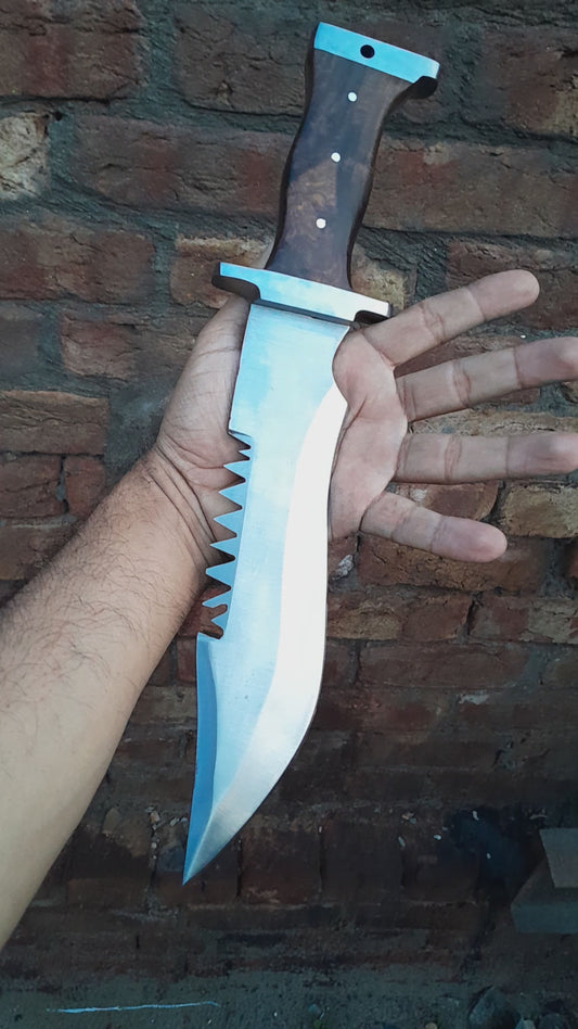 CUSTOM HANDMADE 1095 CARBON STEEL HUNTING SURVIVAL CAMPING BOWIE KNIFE WOODEN HANDLE WITH LEATHER SHEATH