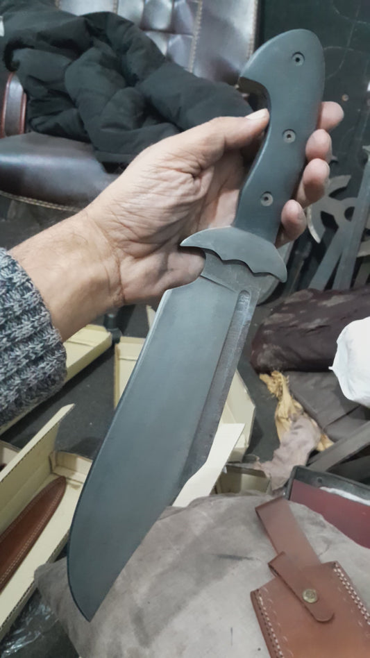 CUSTOM HANDMADE 1095 CARBON STEEL HUNTING SURVIVAL CAMPING BOWIE KNIFE MICARTA HANDLE WITH LEATHER SHEATH