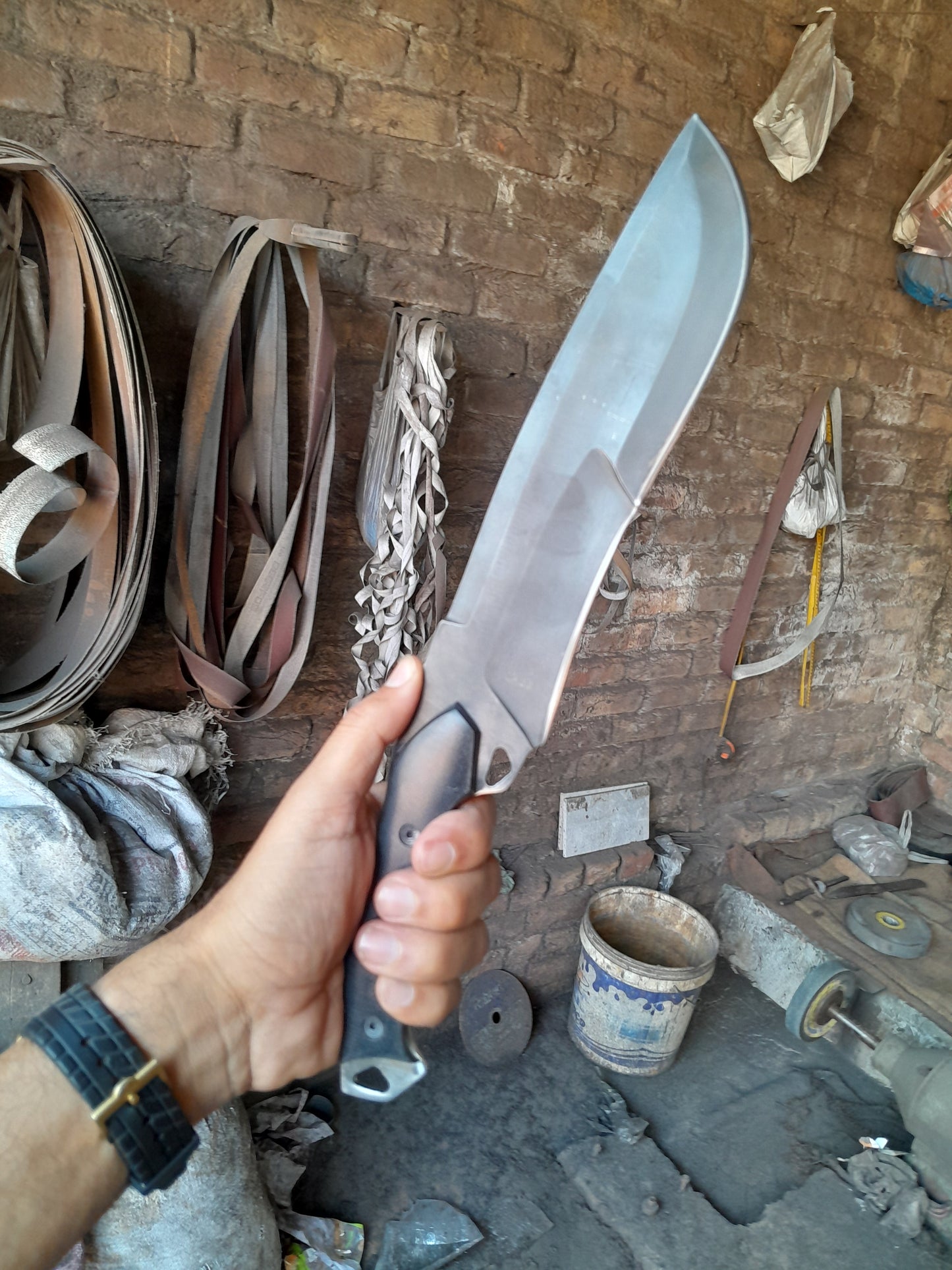 CUSTOM HANDMADE CARBON STEEL BLADE HUNTING BOWIE KNIFE MICARTA HANDLE WITH LEATHER SHEATH
