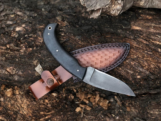 CUSTOM HANDMADE CARBON STEEL BLADE REPLICA WINKLER HUNTING KNIFE MICARTA HANDLE WITH LEATHER SHEATH