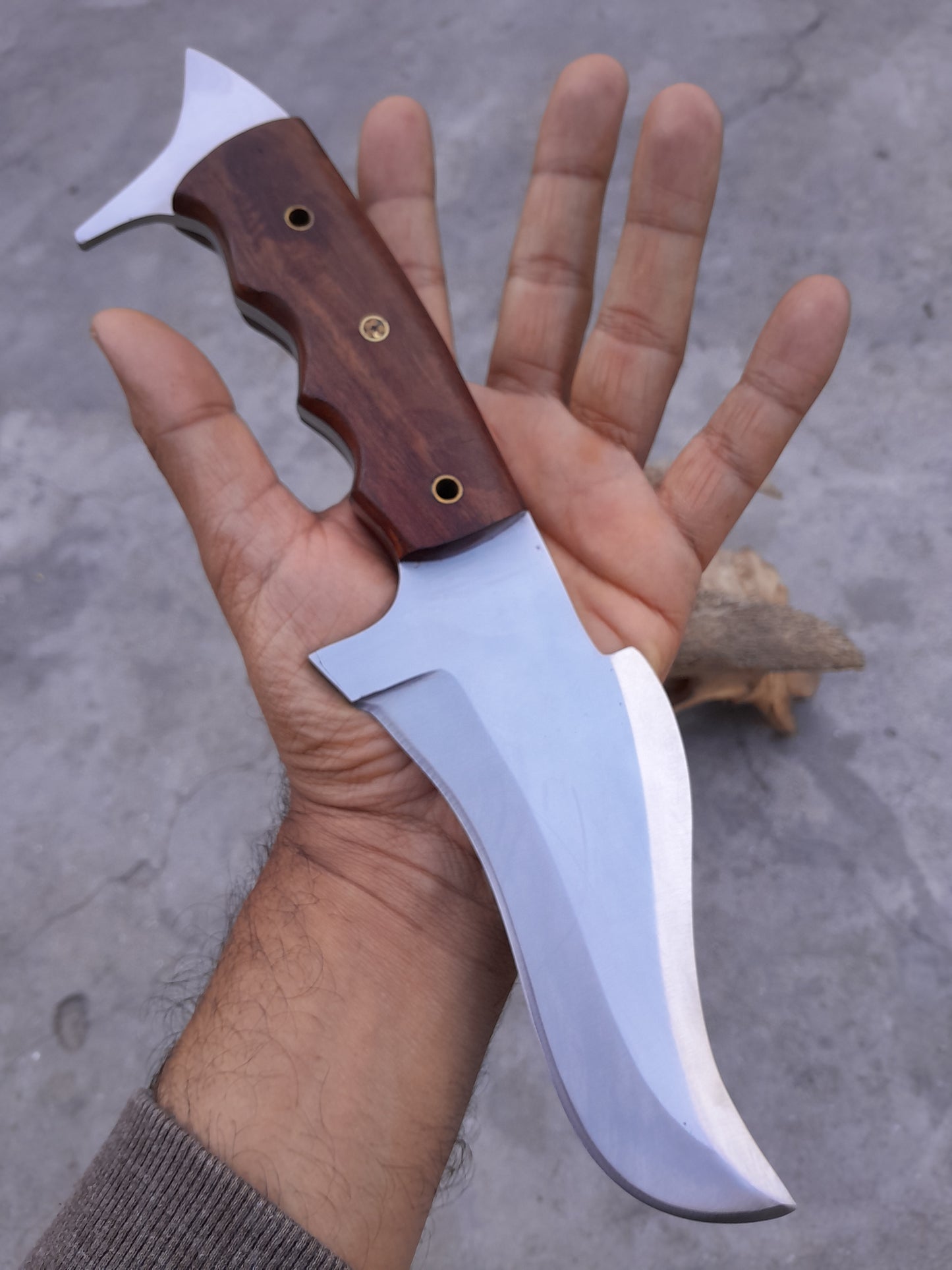 CUSTOM HANDMADE CARBON STEEL BLADE HUNTING BOWIE KNIFE WOODEN HANDLE WITH LEATHER SHEATH