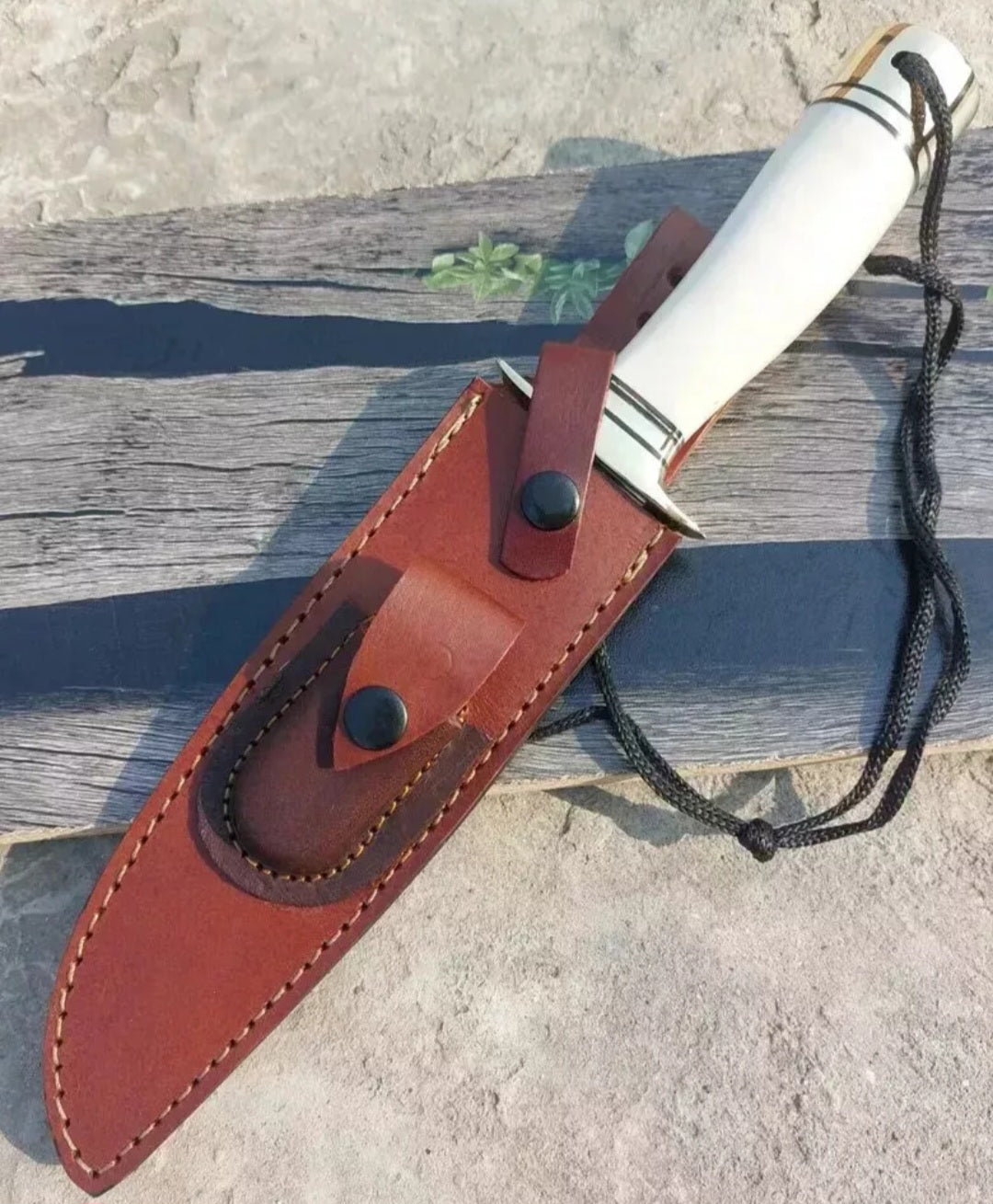 CUSTOM HANDMADE D2 TOOL STEEL BLADE HUNTING SURVIVAL CAMPING BOWIE KNIFE BONE HANDLE WITH LEATHER SHEATH