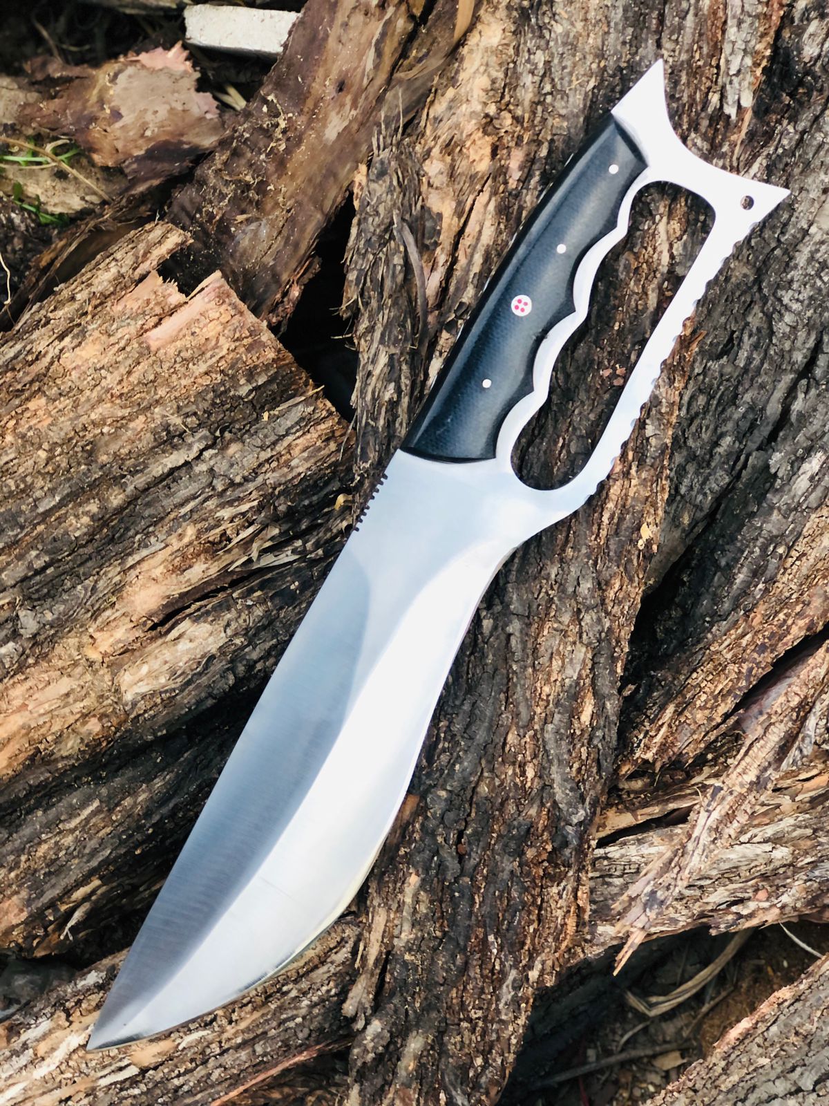 CUSTOM HANDMADE CARBON STEEL BLADE HUNTING BOWIE KNIFE MICARTA HANDLE WITH LEATHER SHEATH