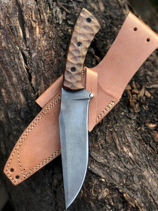 CUSTOM HANDMADE CARBON STEEL BLADE HUNTING BOWIE KNIFE WOODEN HANDLE WITH LEATHER SHEATH