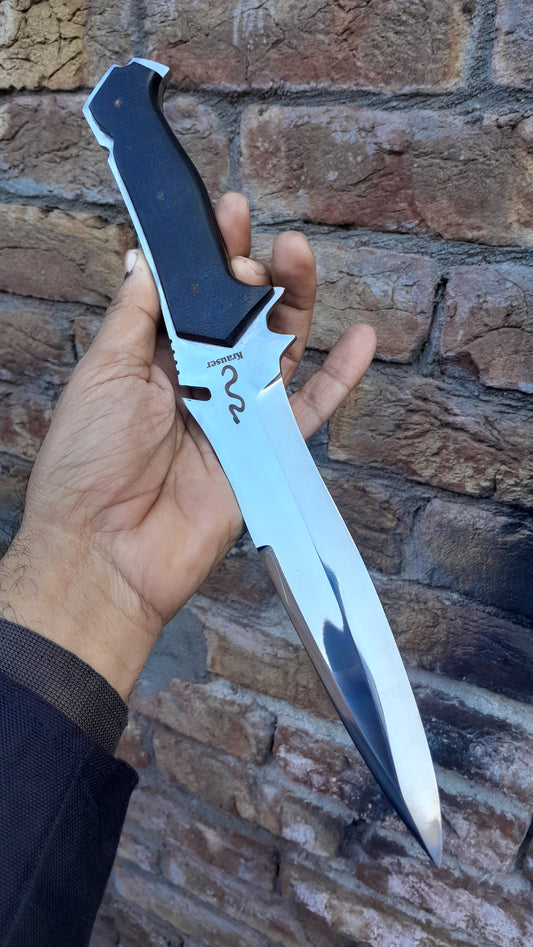 CUSTOM HANDMADE D2 TOOL STEEL BLADE HUNTING SURVIVAL CAMPING BOWIE KNIFE MICARTA HANDLE WITH LEATHER SHEATH