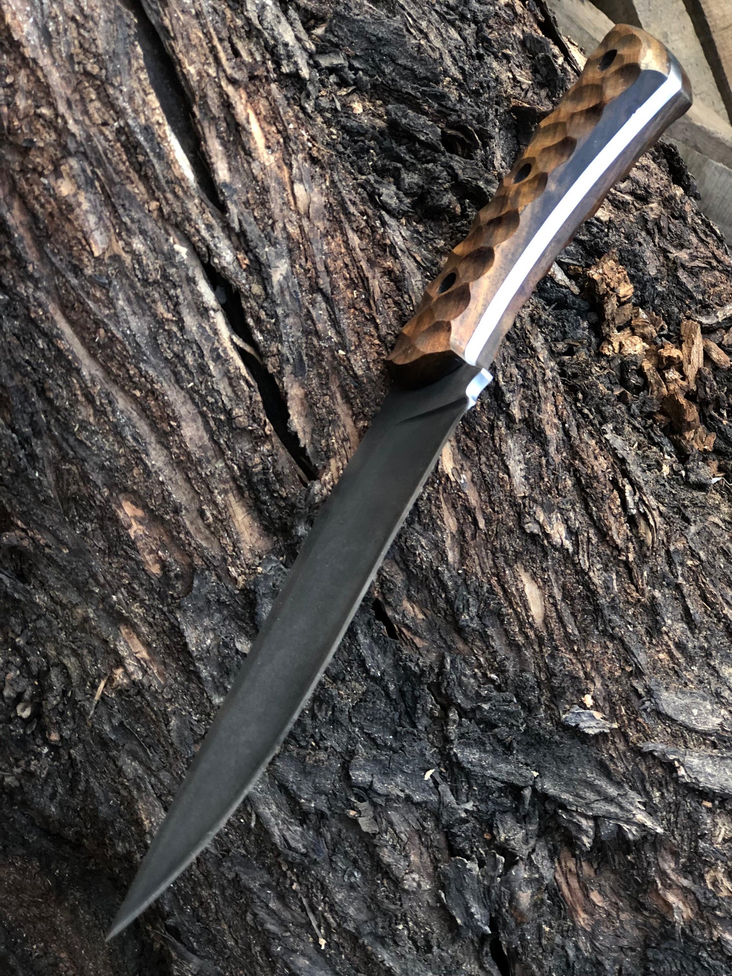 CUSTOM HANDMADE CARBON STEEL BLADE HUNTING BOWIE KNIFE WOODEN HANDLE WITH LEATHER SHEATH