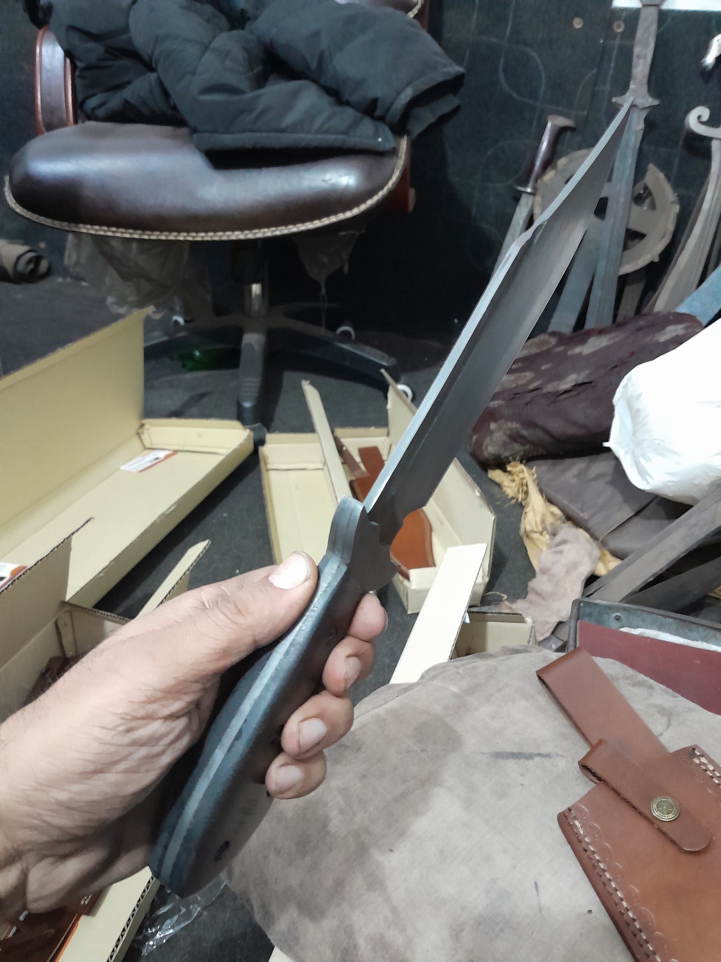 CUSTOM HANDMADE CARBON STEEL BLADE HUNTING SURVIVAL CAMPING BOWIE KNIFE MICARTA HANDLE WITH LEATHER SHEATH