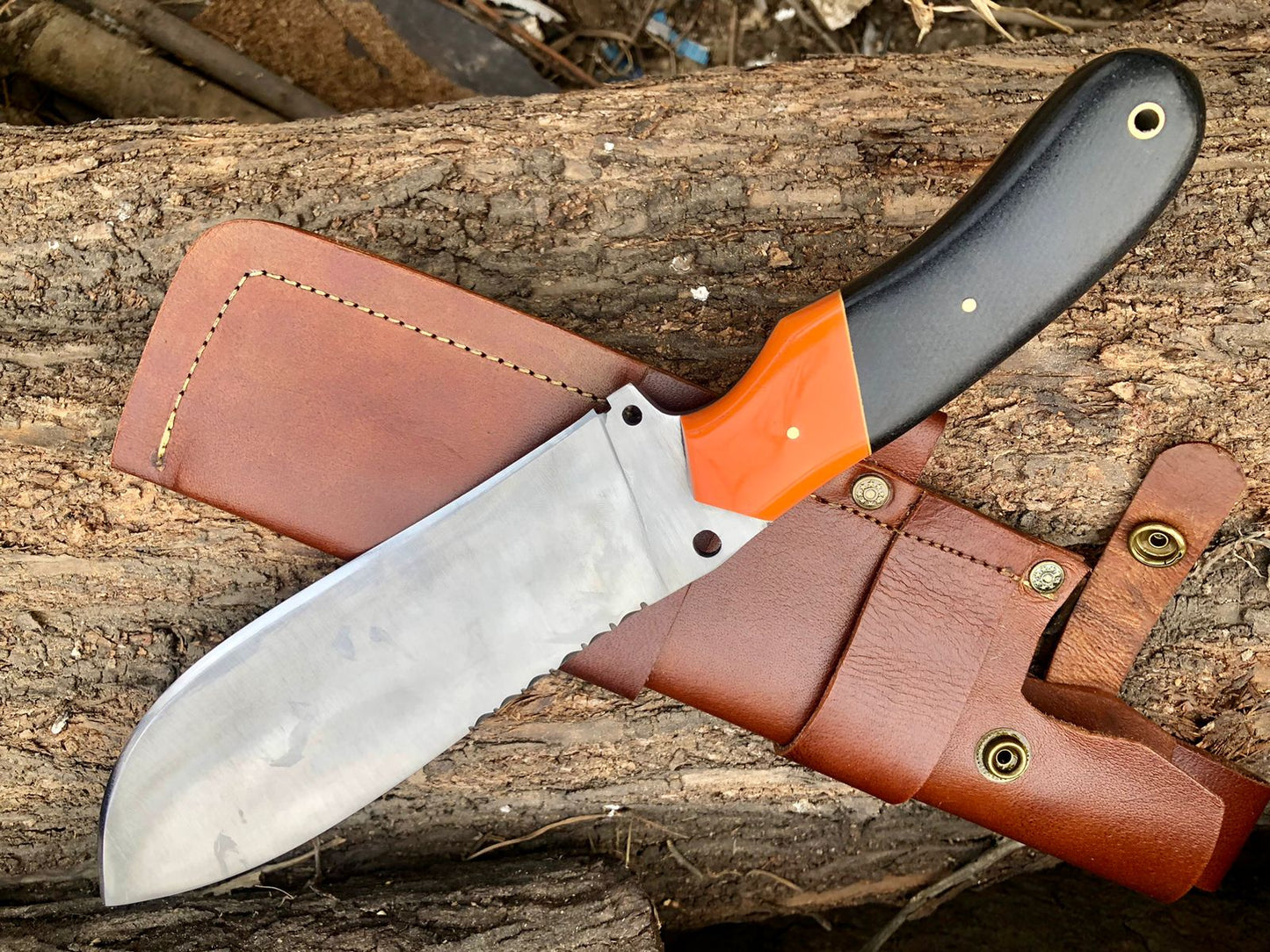 CUSTOM HANDMADE CARBON STEEL BLADE HUNTING SURVIVAL BOWIE KNIFE RESIN HANDLE WITH LEATHER SHEATH