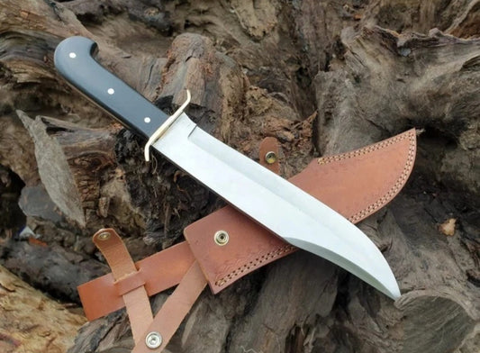 CUSTOM HANDMADE D2 TOOL STEEL BLADE HUNTING SURVIVAL CAMPING BOWIE KNIFE RESIN HANDLE WITH LEATHER SHEATH