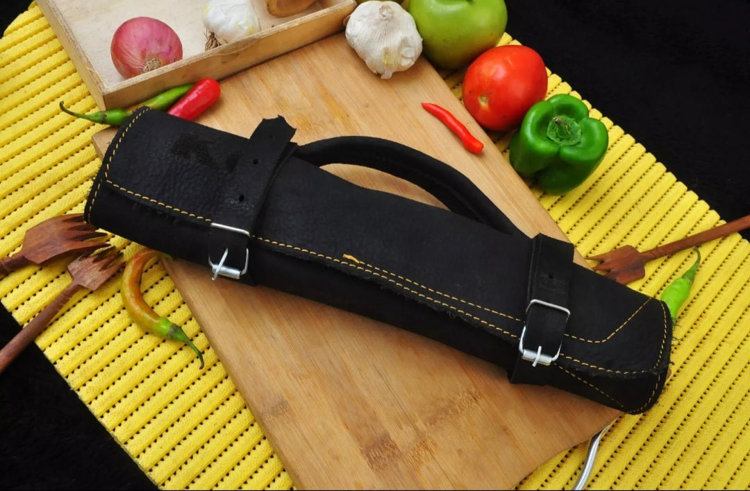 CUSTOM HANDMADE DAMASCUS STEEL BLADES 5 PCS BBQ KITCHEN CHEF KNIFE SET RESIN HANDLES WITH LEATHER BAG