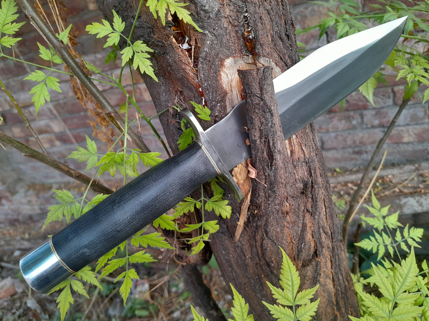 CUSTOM HANDMADE CARBON STEEL BLADE HUNTING SURVIVAL CAMPING BOWIE KNIFE MICARTA HANDLE WITH LEATHER SHEATH