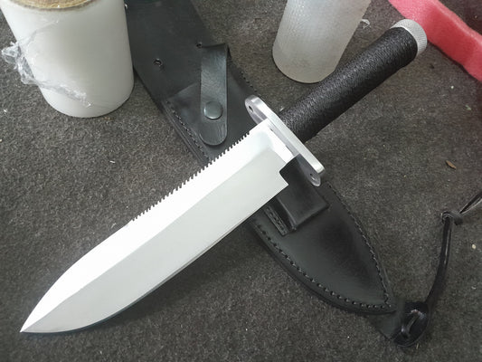 CUSTOM HANDMADE D2 TOOL STEEL BLADE HUNTING SURVIVAL CAMPING BOWIE KNIFE CORD WRAPPED HANDLE WITH LEATHER SHEATH