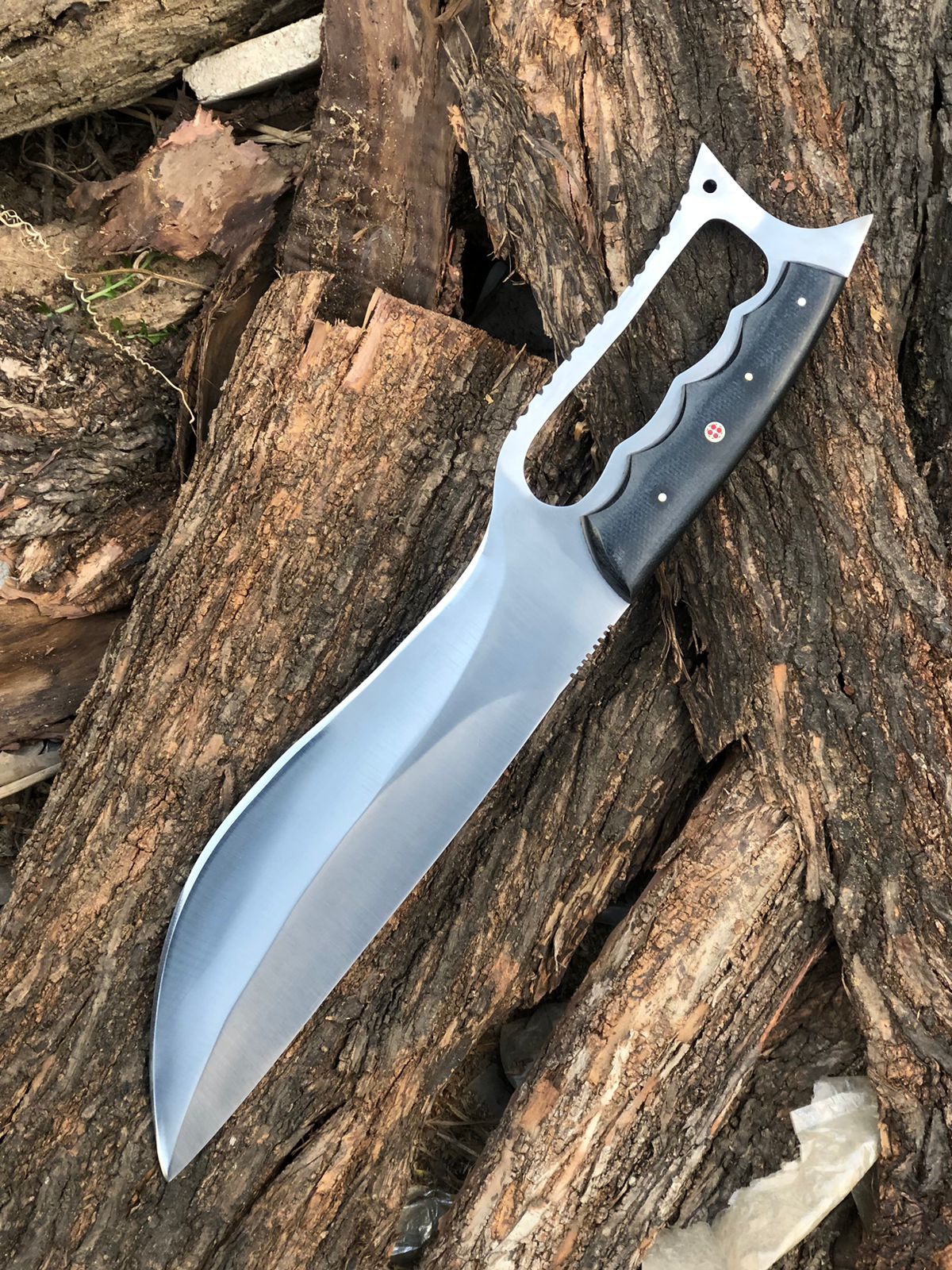 CUSTOM HANDMADE CARBON STEEL BLADE HUNTING BOWIE KNIFE MICARTA HANDLE WITH LEATHER SHEATH