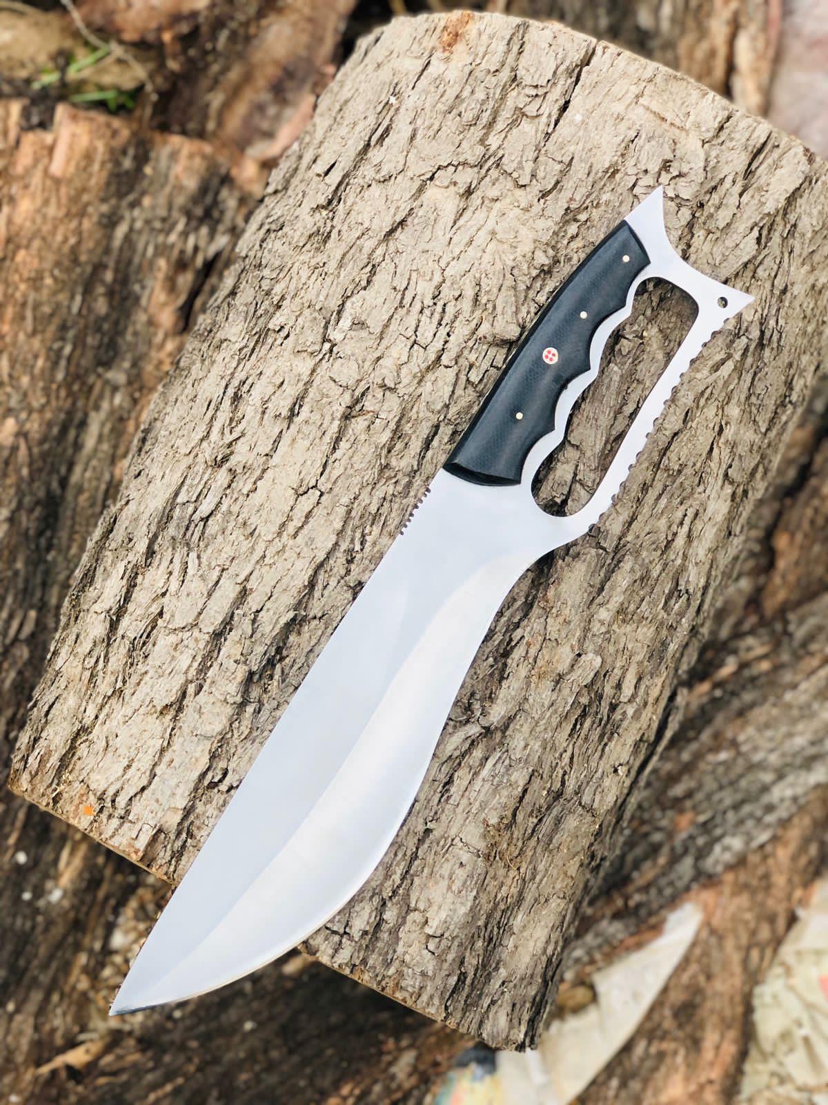CUSTOM HANDMADE CARBON STEEL BLADE HUNTING BOWIE KNIFE MICARTA HANDLE WITH LEATHER SHEATH