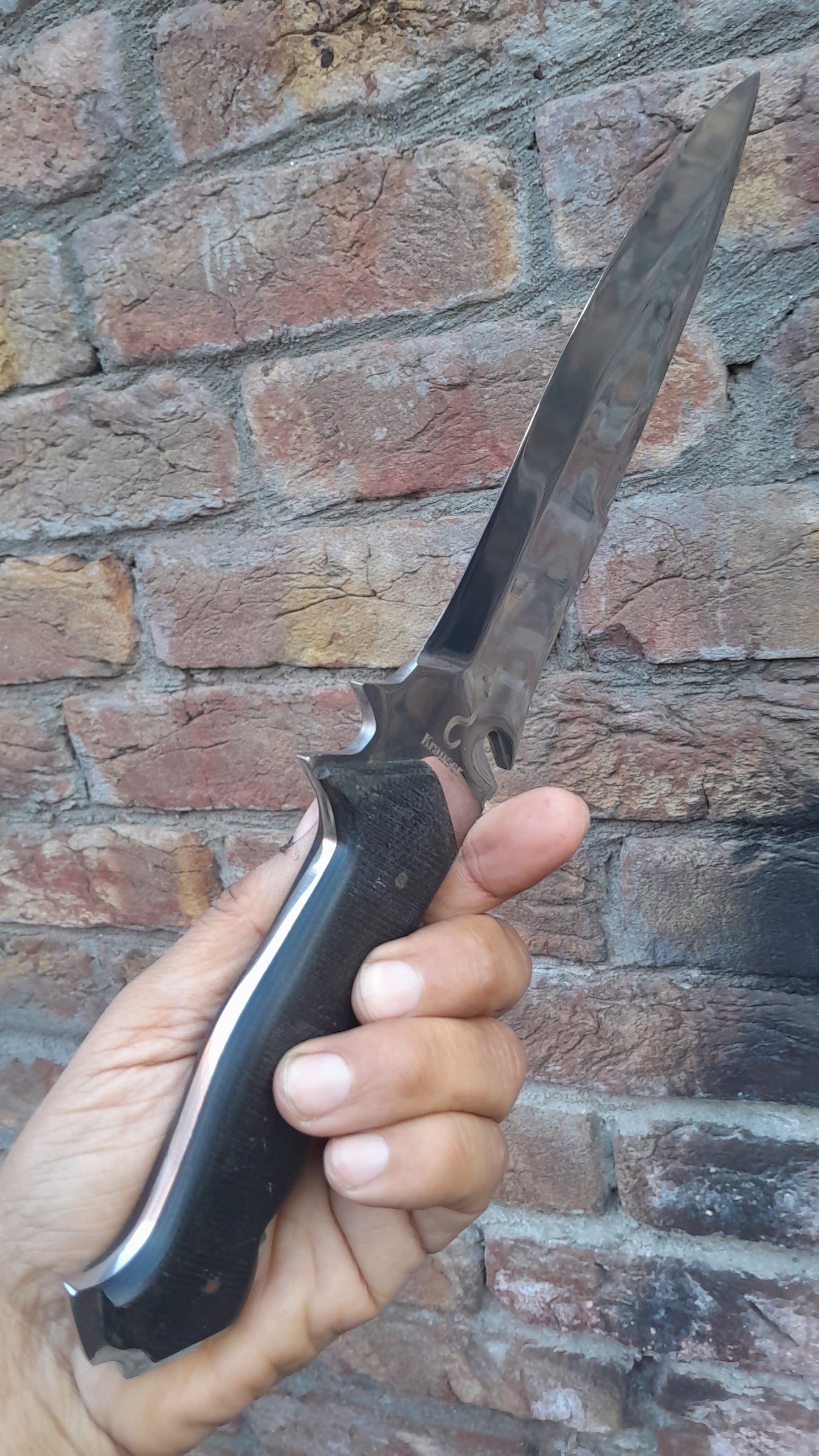 CUSTOM HANDMADE D2 TOOL STEEL BLADE HUNTING SURVIVAL CAMPING BOWIE KNIFE MICARTA HANDLE WITH LEATHER SHEATH
