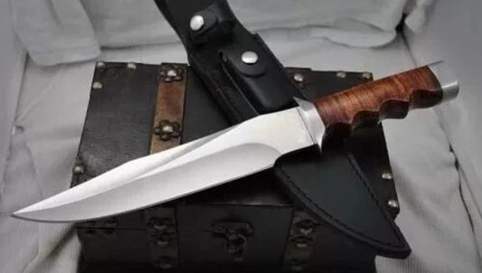 CUSTOM HANDMADE D2 TOOL STEEL BLADE HUNTING SURVIVAL CAMPING BOWIE KNIFE LEATHER HANDLE WITH LEATHER SHEATH