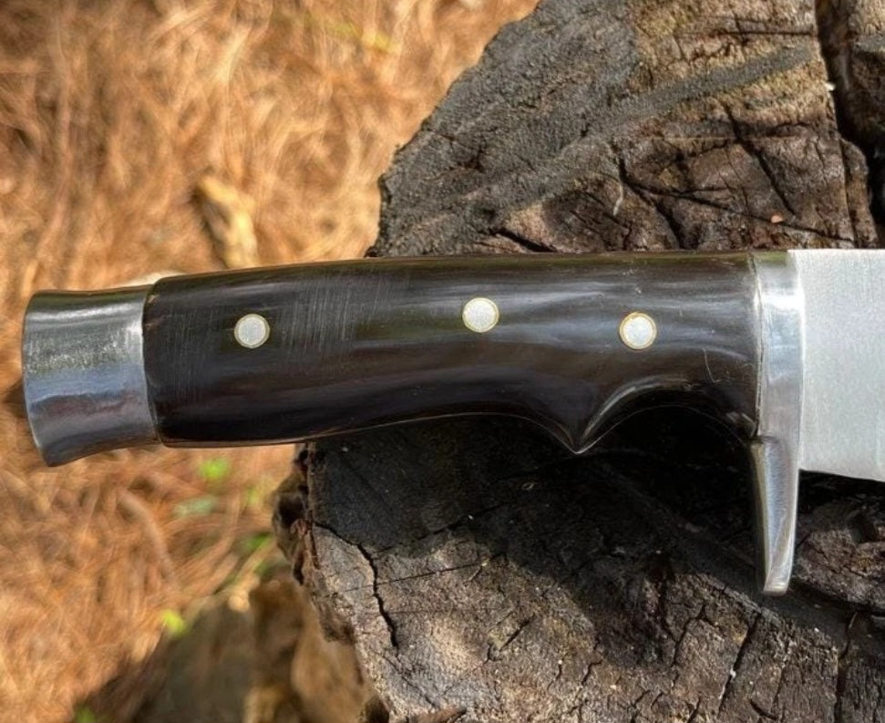 CUSTOM HANDMADE SPRING LEAF CARBON STEEL BLADE HUNTING SURVIVAL CAMPING BOWIE KNIFE WOODEN HANDLE WITH LEATHER SHEATH