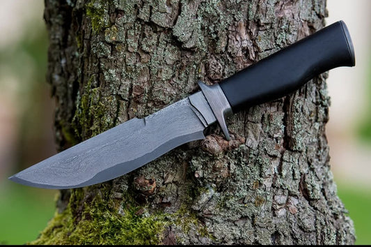 CUSTOM HANDMADE DAMASCUS STEEL BLADE HUNTING SURVIVAL CAMPING BOWIE KNIFE MICARTA HANDLE WITH LEATHER SHEATH