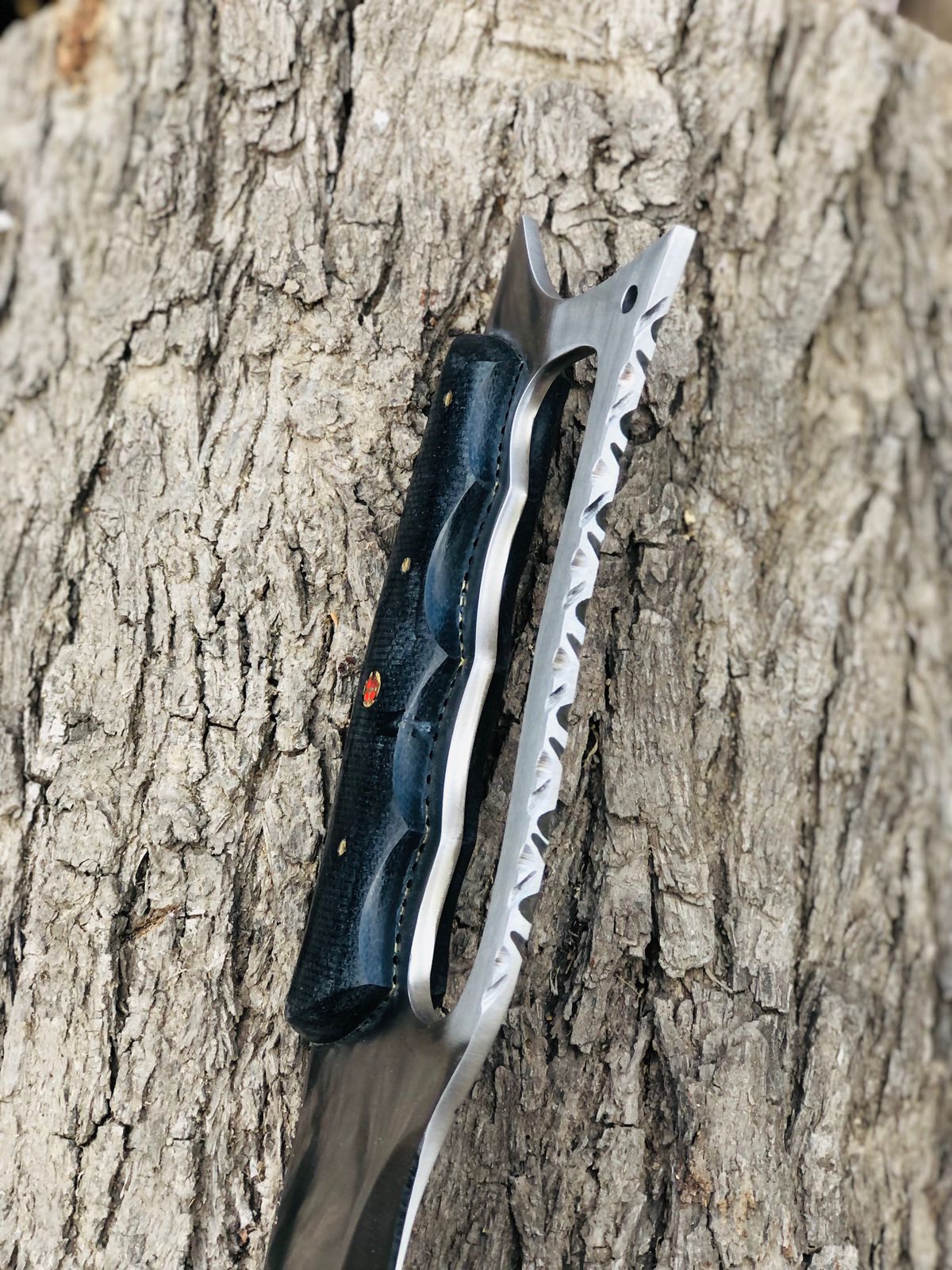 CUSTOM HANDMADE CARBON STEEL BLADE HUNTING BOWIE KNIFE MICARTA HANDLE WITH LEATHER SHEATH
