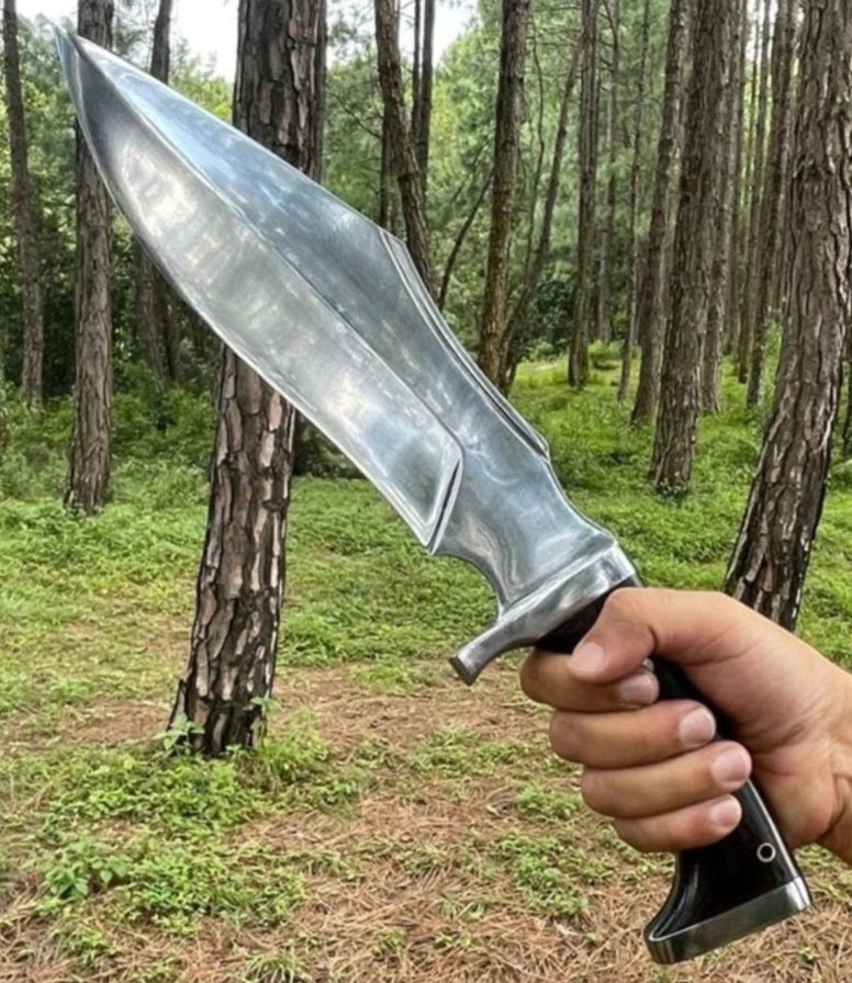 CUSTOM HANDMADE SPRING LEAF CARBON STEEL BLADE HUNTING SURVIVAL CAMPING BOWIE KNIFE WOODEN HANDLE WITH LEATHER SHEATH