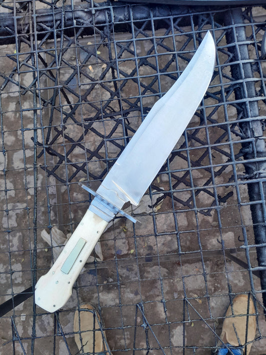 CUSTOM HANDMADE CARBON STEEL BLADE HUNTING SURVIVAL CAMPING BOWIE KNIFE BONE HANDLE WITH LEATHER SHEATH