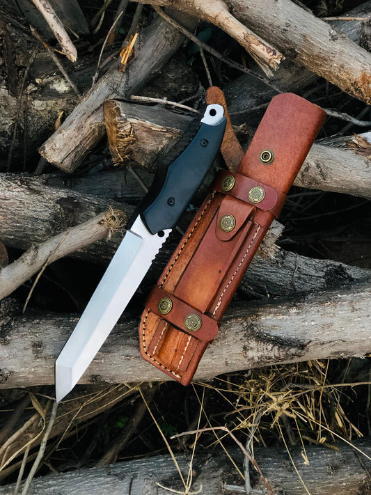 CUSTOM HANDMADE STEEL BLADE HUNTING SURVIVAL CAMPING HIKING BOWIE KNIFE MICARTA HANDLE WITH LEATHER SHEATH
