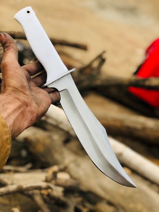 CUSTOM HANDMADE D2 TOOL STEEL BLADE HUNTING SURVIVAL BOWIE KNIFE RESIN HANDLE WITH LEATHER SHEATH