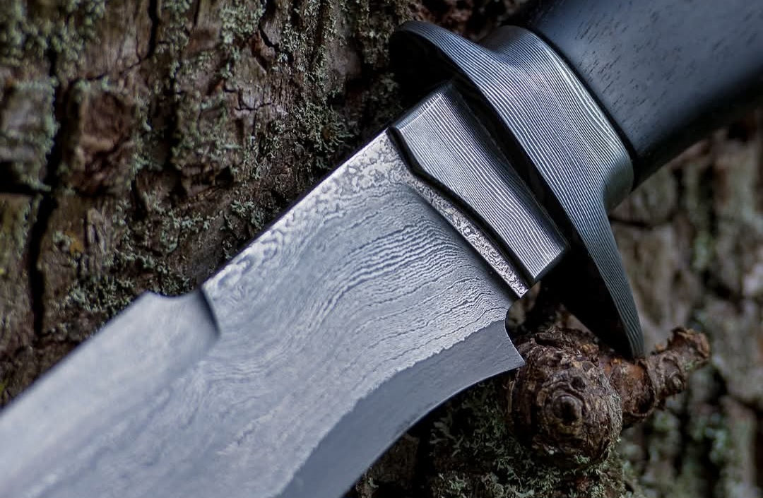 CUSTOM HANDMADE DAMASCUS STEEL BLADE HUNTING SURVIVAL CAMPING BOWIE KNIFE MICARTA HANDLE WITH LEATHER SHEATH