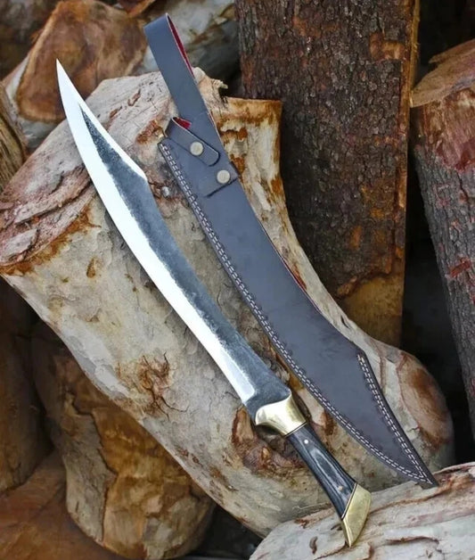 CUSTOM HANDMADE 1095 CARBON STEEL ACID BLACK BLADE HUNTING SURVIVAL CAMPING BUSHCRAFT MACHETE SWORD PAKKA WOOD HANDLE WITH LEATHER SHEATH