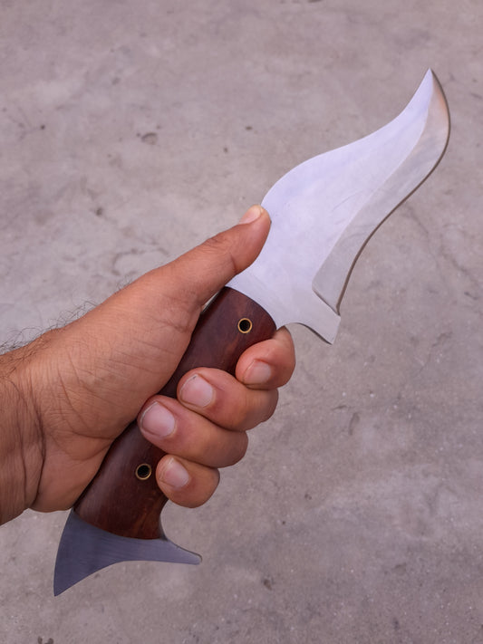 CUSTOM HANDMADE CARBON STEEL BLADE HUNTING BOWIE KNIFE WOODEN HANDLE WITH LEATHER SHEATH