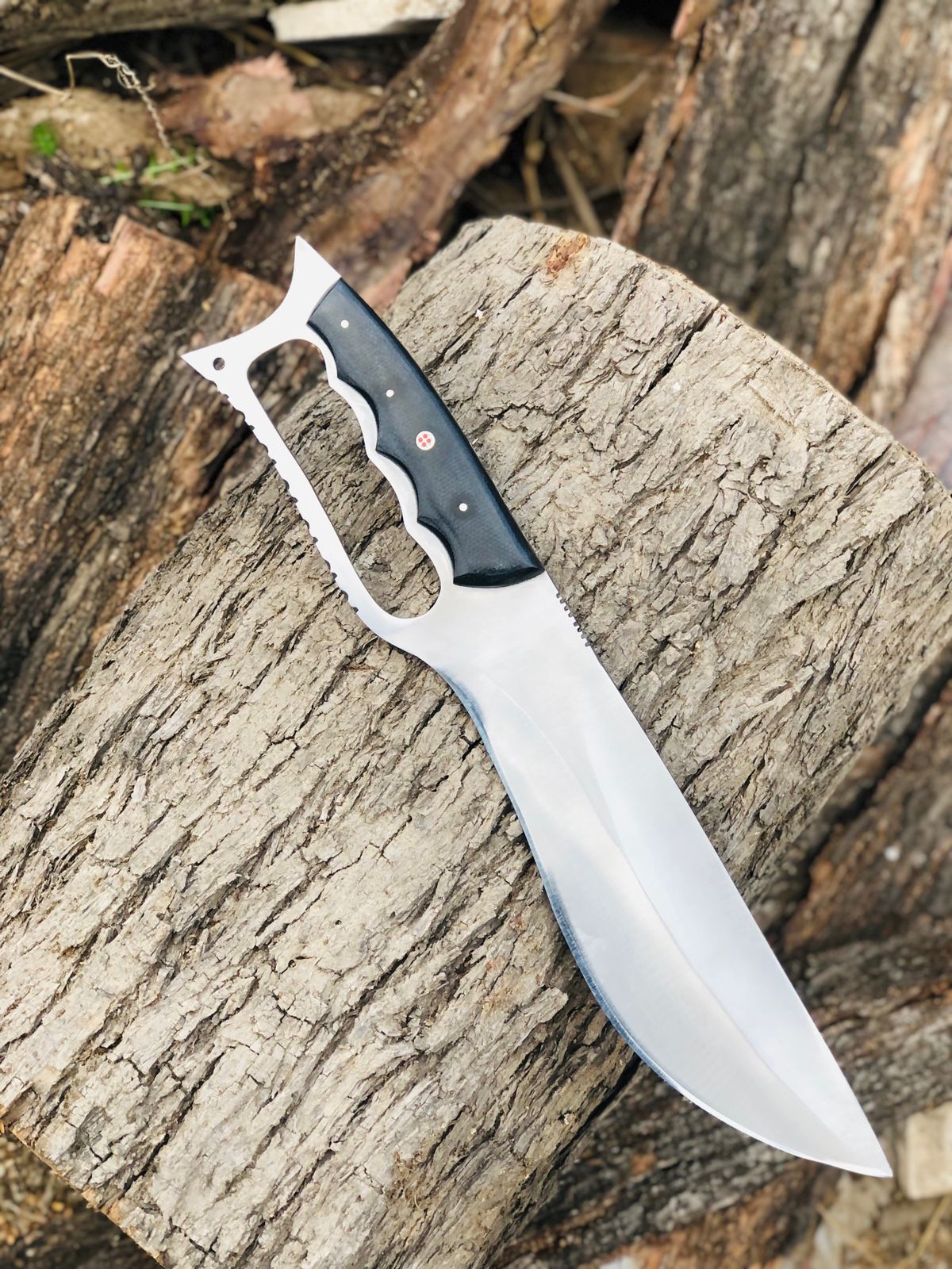CUSTOM HANDMADE CARBON STEEL BLADE HUNTING BOWIE KNIFE MICARTA HANDLE WITH LEATHER SHEATH