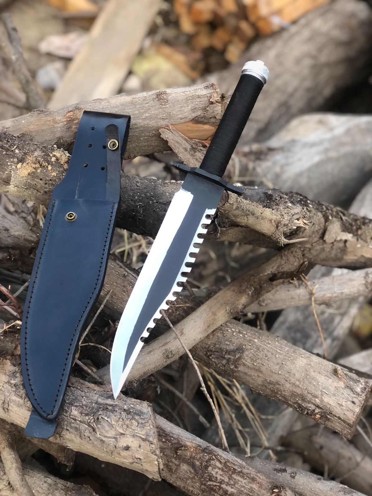 CUSTOM HANDMADE D2 TOOL STEEL COATED BLADE HUNTING SURVIVAL REPLICA RAMBO FIRST BLOOD PART 2 BOWIE KNIFE CORD WRAPPED HANDLE WITH LEATHER SHEATH