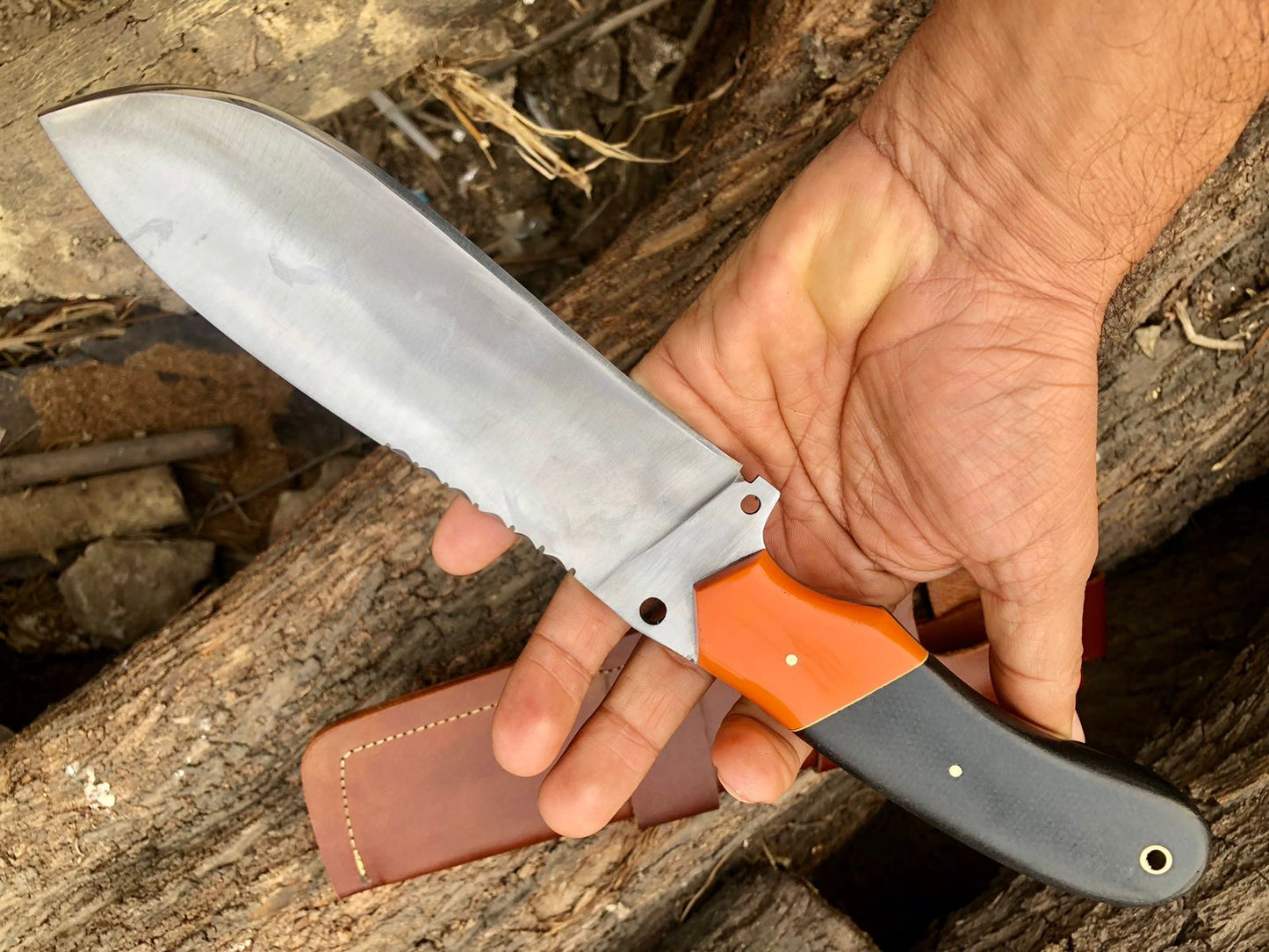CUSTOM HANDMADE CARBON STEEL BLADE HUNTING SURVIVAL BOWIE KNIFE RESIN HANDLE WITH LEATHER SHEATH