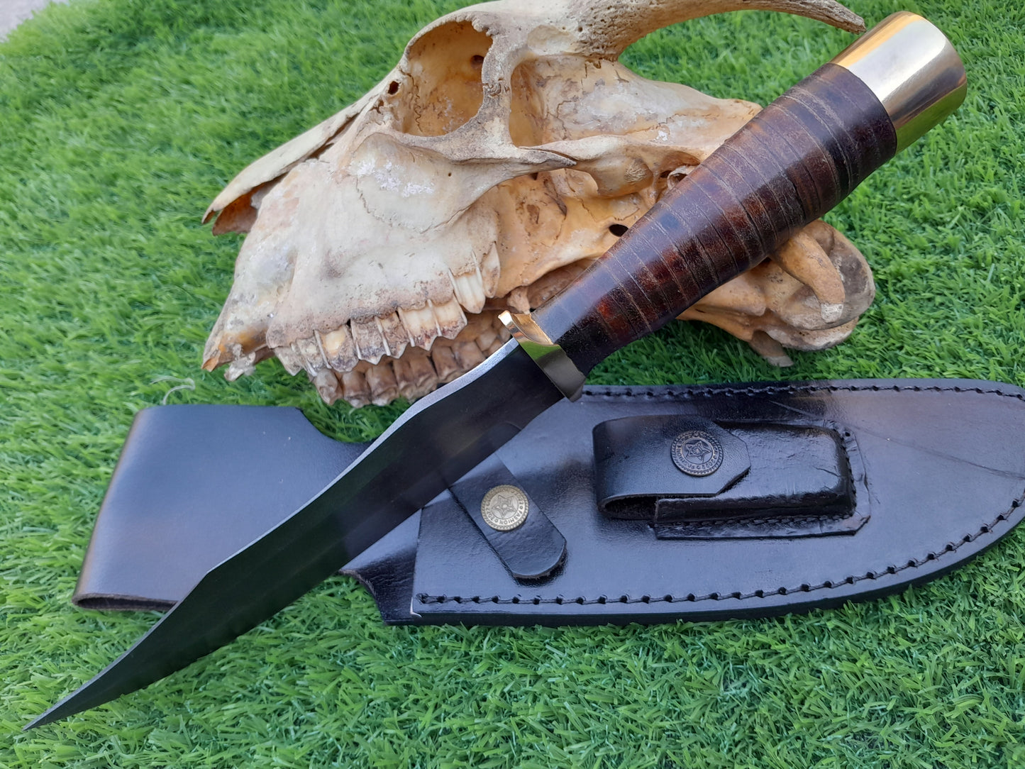 CUSTOM HANDMADE CARBON STEEL BLADE HUNTING SURVIVAL CAMPING BOWIE KNIFE LEATHER HANDLE WITH LEATHER SHEATH