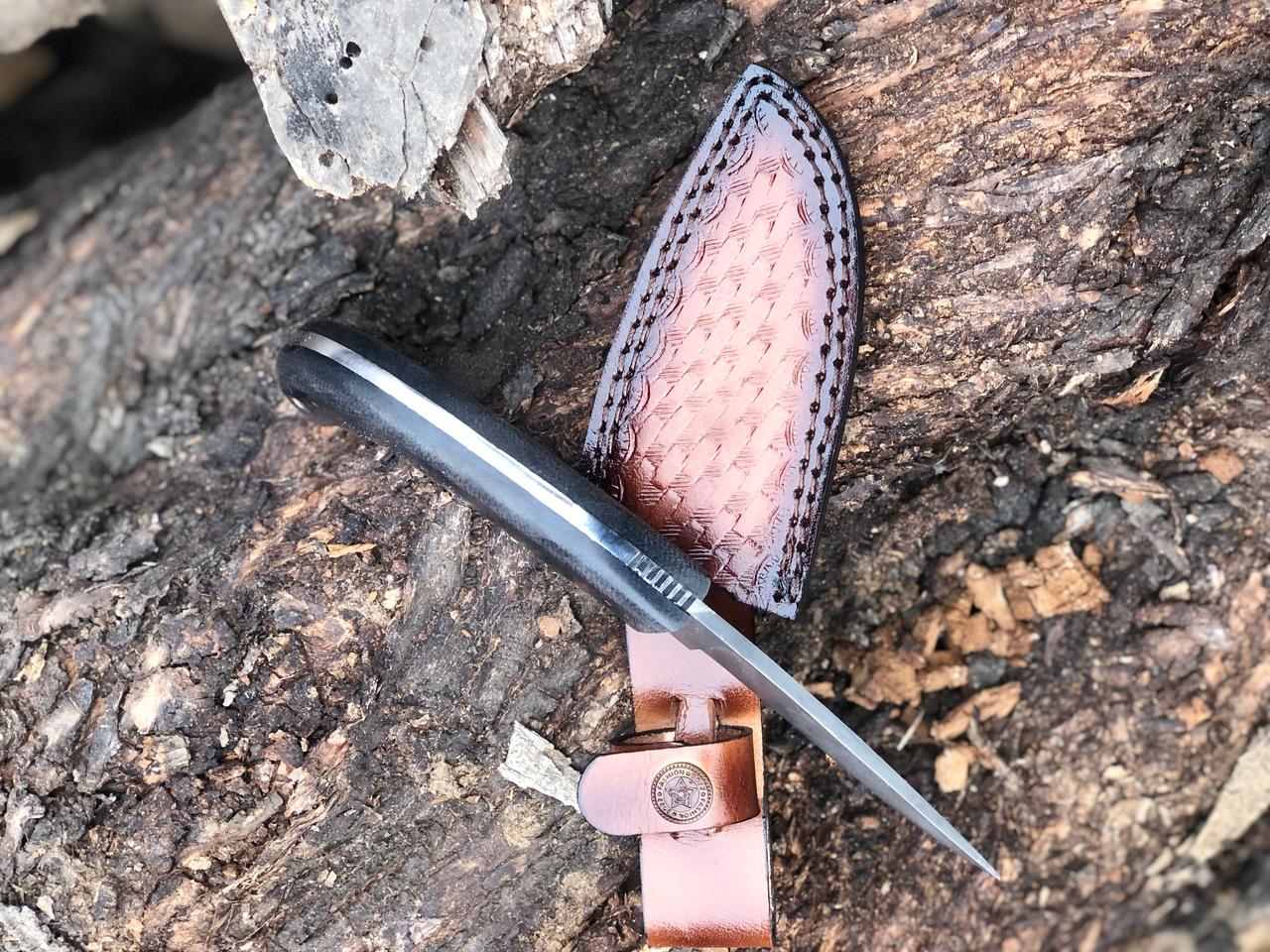 CUSTOM HANDMADE CARBON STEEL BLADE REPLICA WINKLER HUNTING KNIFE MICARTA HANDLE WITH LEATHER SHEATH
