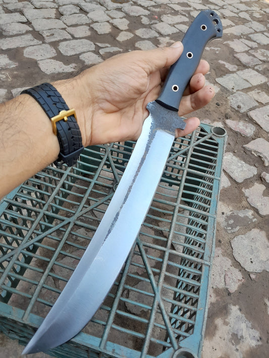 CUSTOM HANDMADE CARBON STEEL BLADE HUNTING BOWIE KNIFE CORD WRAPPED HANDLE WITH LEATHER SHEATH