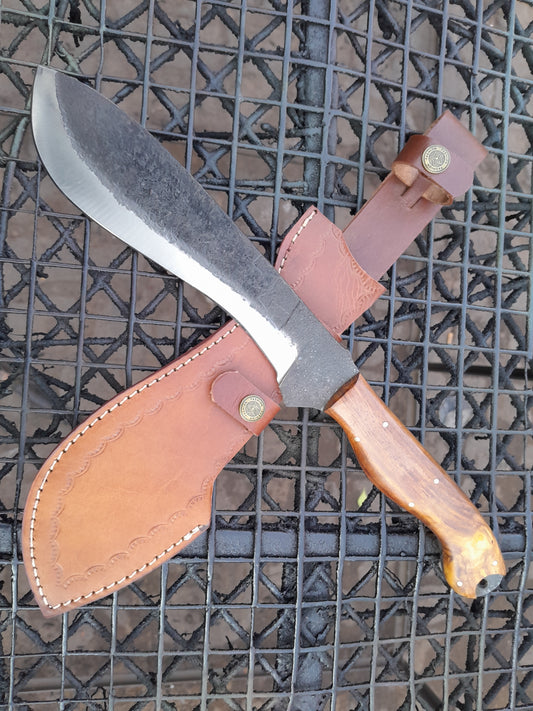 CUSTOM HANDMADE CARBON STEEL BLADE HUNTING SURVIVAL CAMPING MACHETE KNIFE WITH LEATHER SHEATH