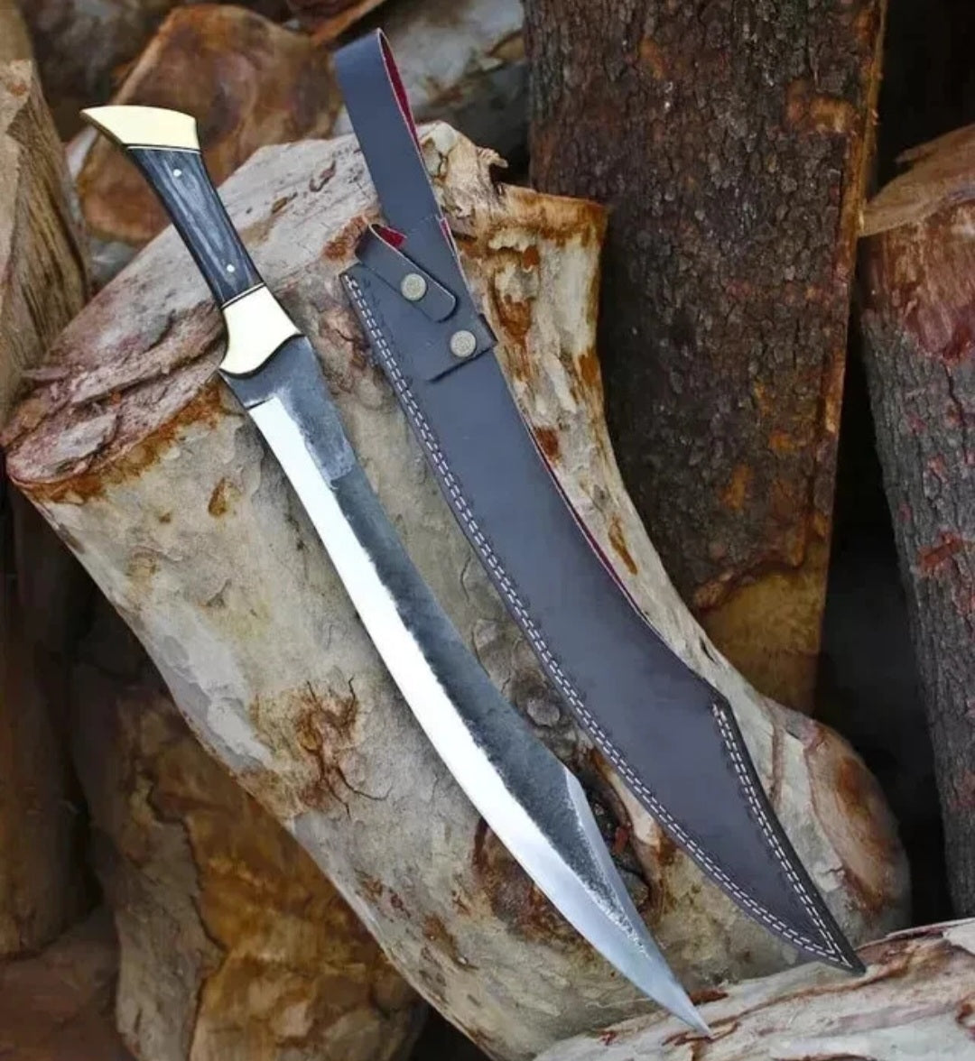 CUSTOM HANDMADE 1095 CARBON STEEL ACID BLACK BLADE HUNTING SURVIVAL CAMPING BUSHCRAFT MACHETE SWORD PAKKA WOOD HANDLE WITH LEATHER SHEATH