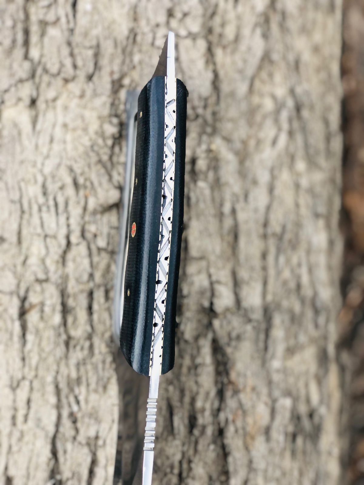 CUSTOM HANDMADE CARBON STEEL BLADE HUNTING BOWIE KNIFE MICARTA HANDLE WITH LEATHER SHEATH