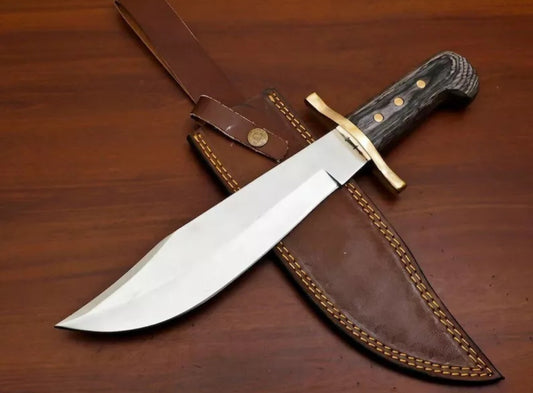 CUSTOM HANDMADE D2 TOOL STEEL BLADE HUNTING SURVIVAL CAMPING BOWIE KNIFE RESIN HANDLE WITH LEATHER SHEATH