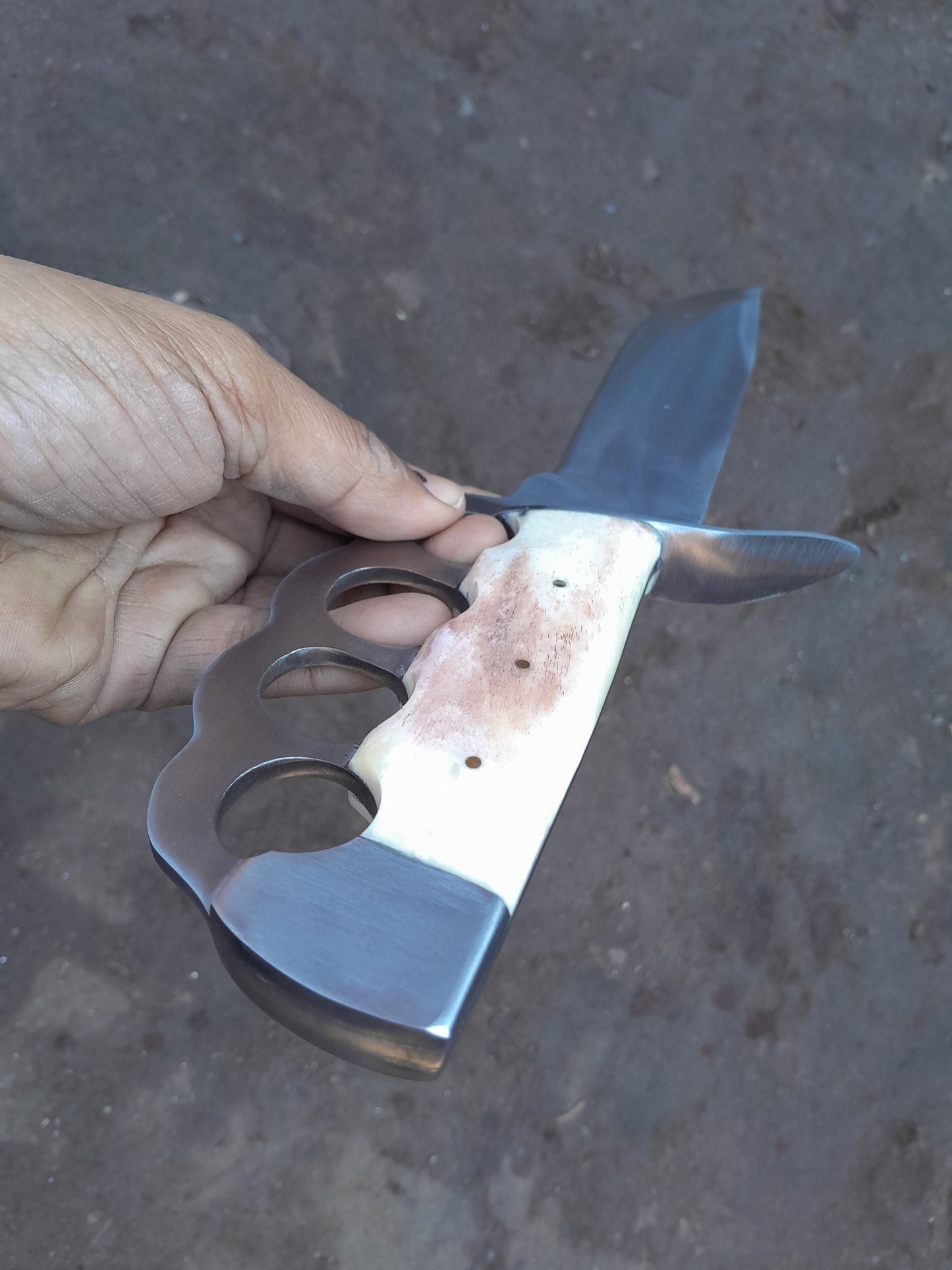 CUSTOM HANDMADE D2 TOOL STEEL BLADE HUNTING SURVIVAL CAMPING BOWIE KNIFE BONE HANDLE WITH LEATHER SHEATH