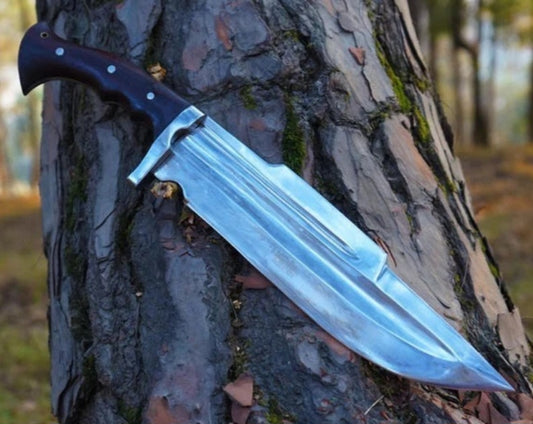 CUSTOM HANDMADE 1095 CARBON STEEL BLADE HUNTING SURVIVAL CAMPING BOWIE KNIFE WOODEN HANDLE WITH LEATHER SHEATH