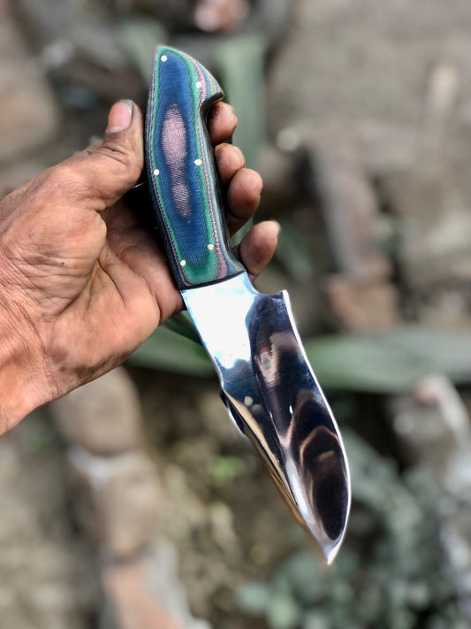 CUSTOM HANDMADE CARBON STEEL BLADE HIGH POLISH HUNTING SURVIVAL CAMPING BOWIE KNIFE PAKKA WOOD HANDLE WITH LEATHER SHEATH