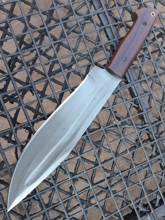 CUSTOM HANDMADE D2 TOOL STEEL BLADE HUNTING SURVIVAL CAMPING BOWIE KNIFE WOODEN HANDLE WITH LEATHER SHEATH