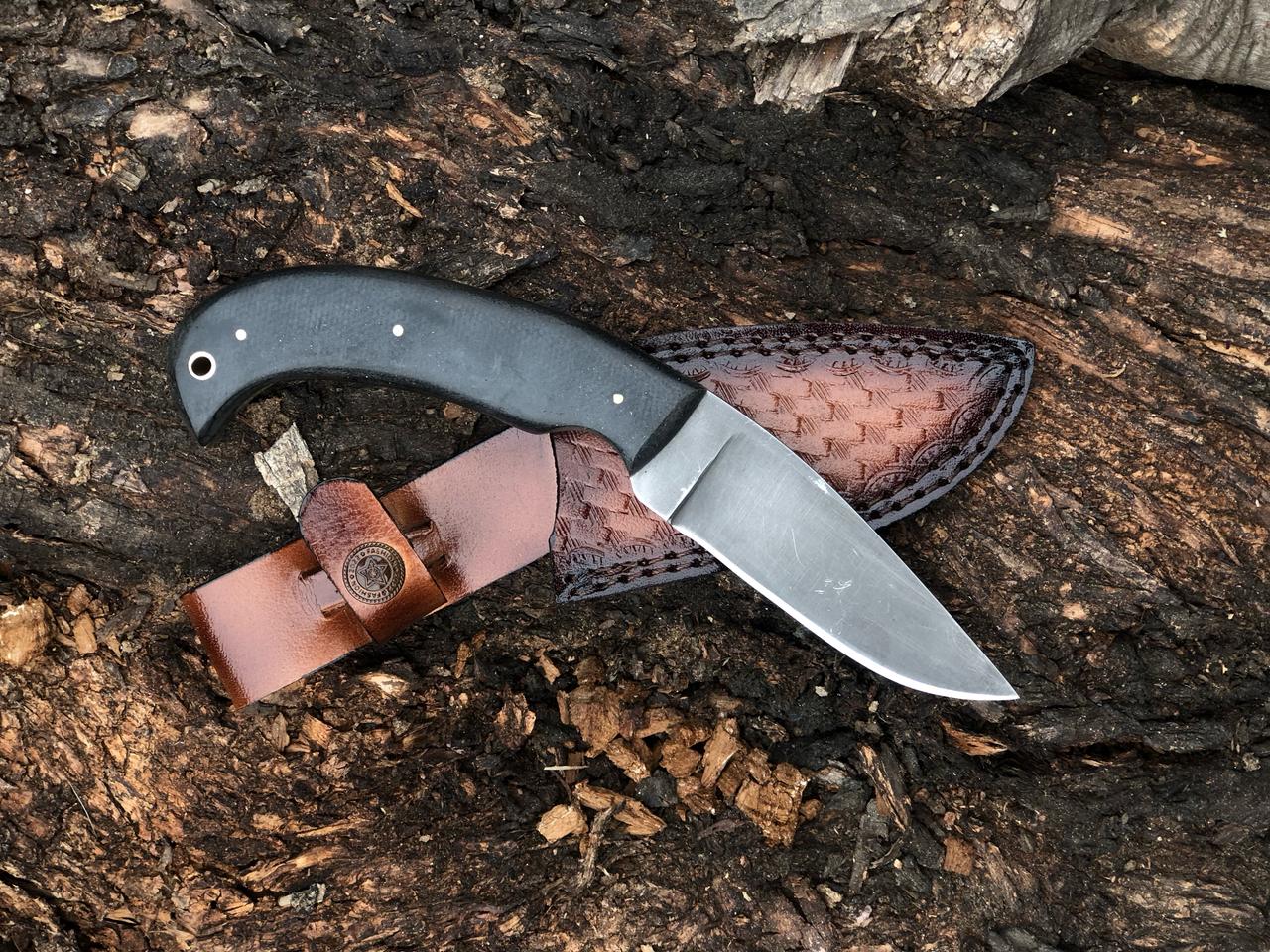 CUSTOM HANDMADE CARBON STEEL BLADE REPLICA WINKLER HUNTING KNIFE MICARTA HANDLE WITH LEATHER SHEATH