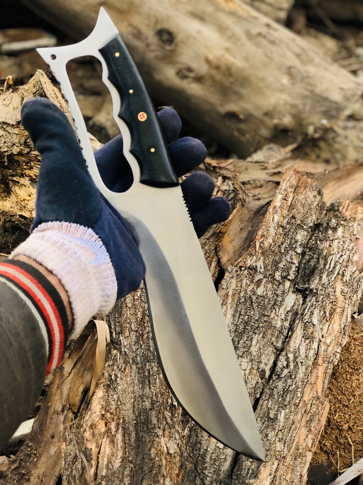 CUSTOM HANDMADE CARBON STEEL BLADE HUNTING BOWIE KNIFE MICARTA HANDLE WITH LEATHER SHEATH