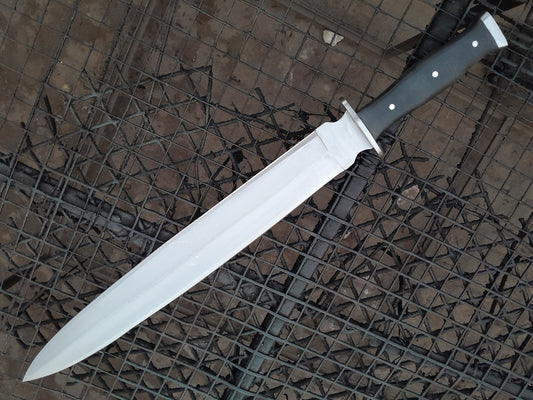 CUSTOM HANDMADE D2 TOOL STEEL BLADE HUNTING SURVIVAL CAMPING SWORD MICARTA HANDLE WITH LEATHER SHEATH